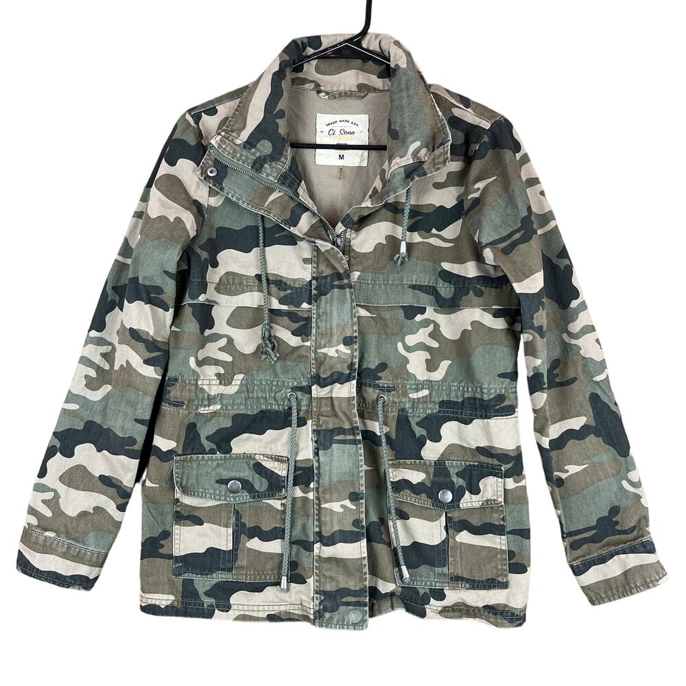 CI Sono Womens Jacket Green Camo Military Full Zip Snap Utility Cotton Medium
